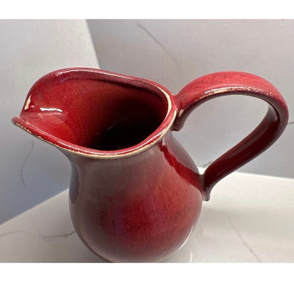 Pottery Barn Palermo Red Cream Rustic Farmhouse Ceramic Pitcher Rustic Farmhouse - Picture 2 of 7